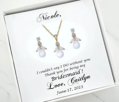 "Kathani" - Pearl and Cubic Zirconia Jewelry Set - Available in Gold and Silver