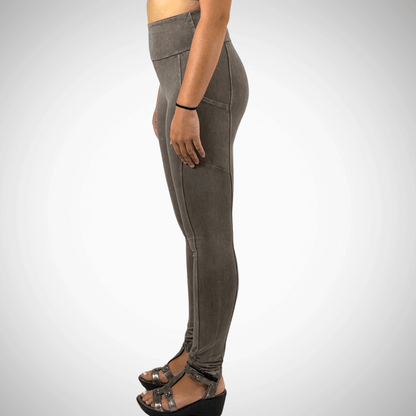 A Perfect Fit Mineral Washed Pocket Leggings Made in USA Taupe