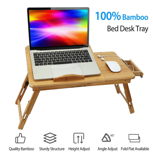 Bamboo Laptop Desk Adjustable Stand and Riser Foldable