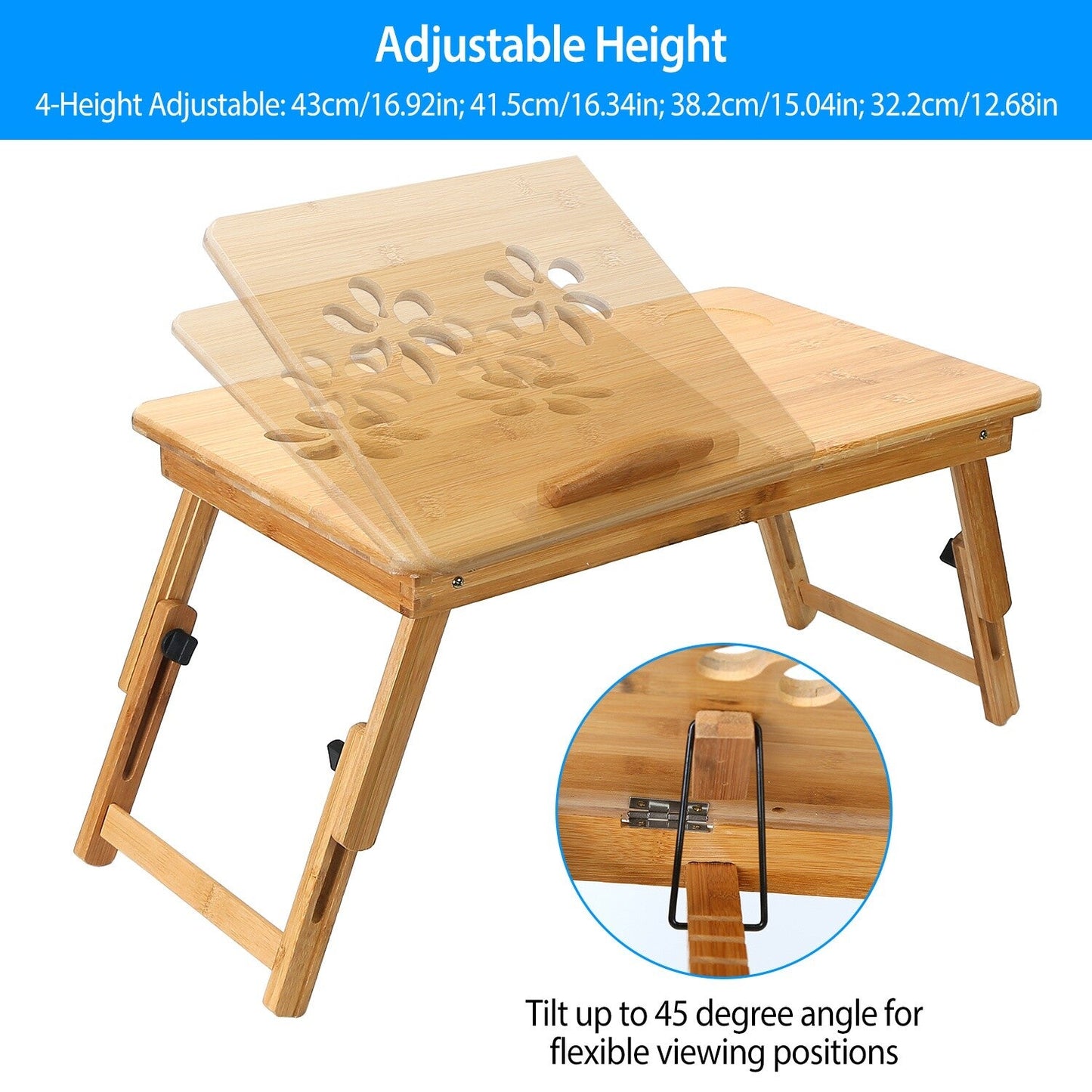 Bamboo Laptop Desk Adjustable Stand and Riser Foldable