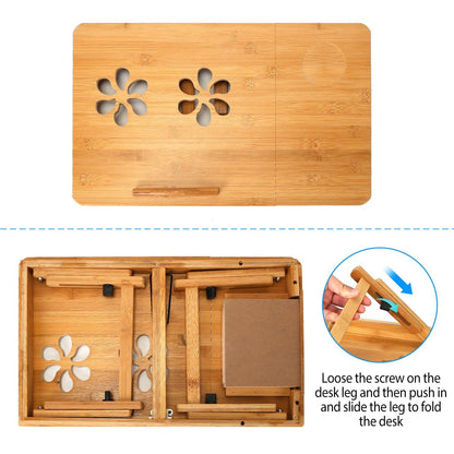 Bamboo Laptop Desk Adjustable Stand and Riser Foldable