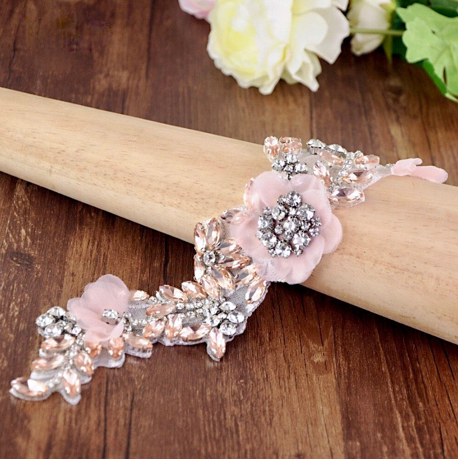 Winter Rose - Silk Flowers Blush Bridal Belt/Sash