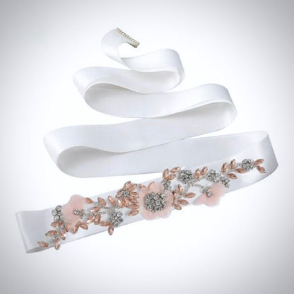 Winter Rose - Silk Flowers Blush Bridal Belt/Sash