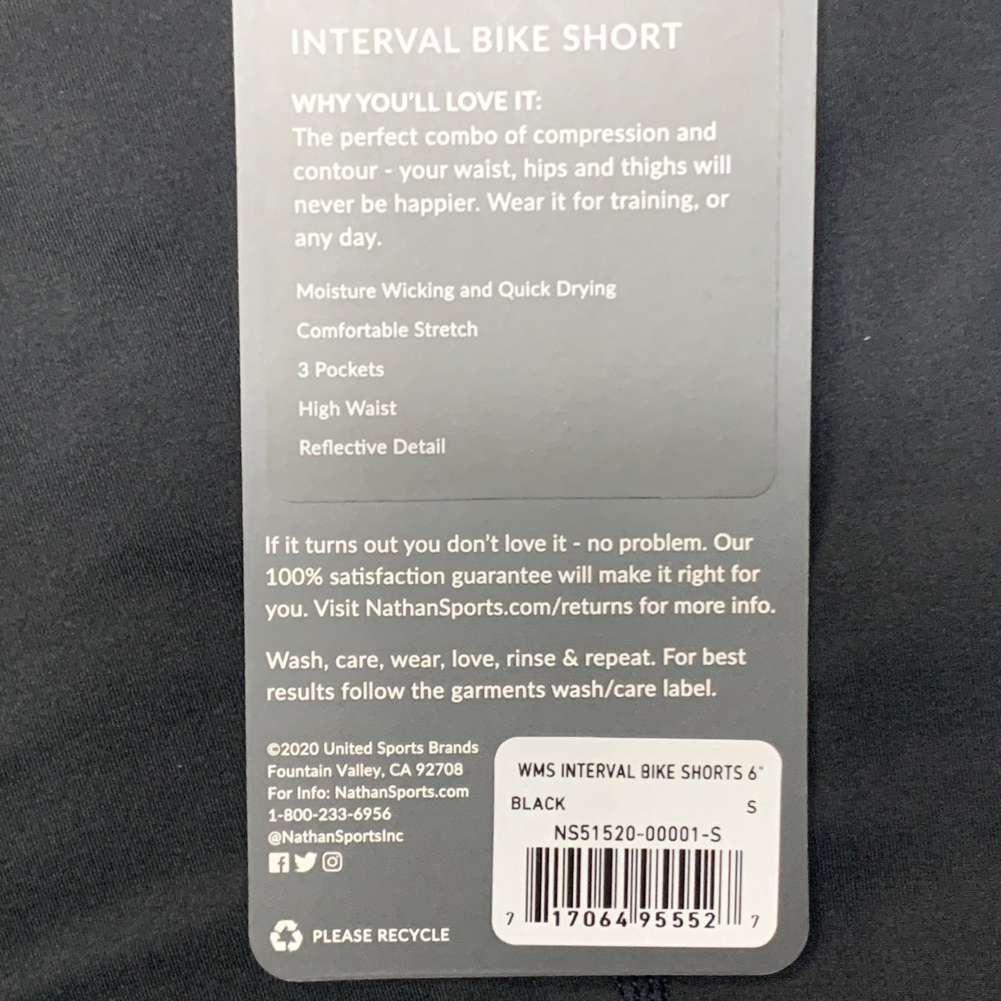 NATHAN Interval 6" Inseam Bike Short Women's Black Size S NS51520-00001-S