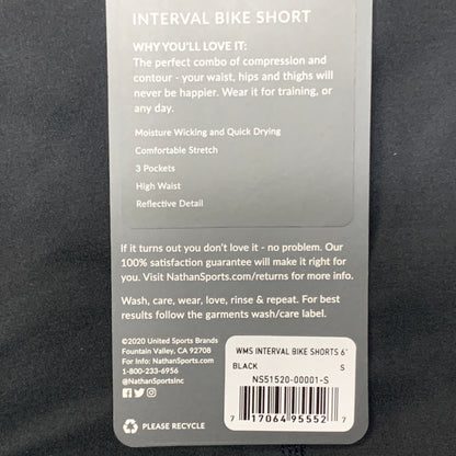 NATHAN Interval 6" Inseam Bike Short Women's Black Size S NS51520-00001-S