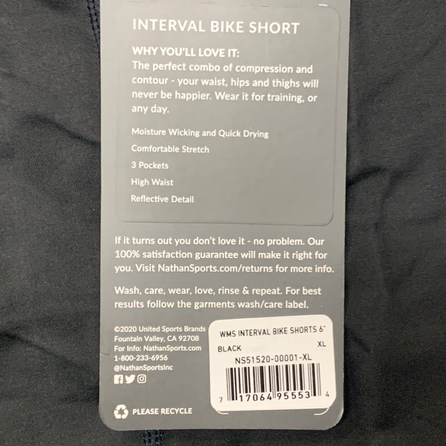NATHAN Interval 6" Inseam Bike Short Women's Black Size XL NS51520-00001-XL