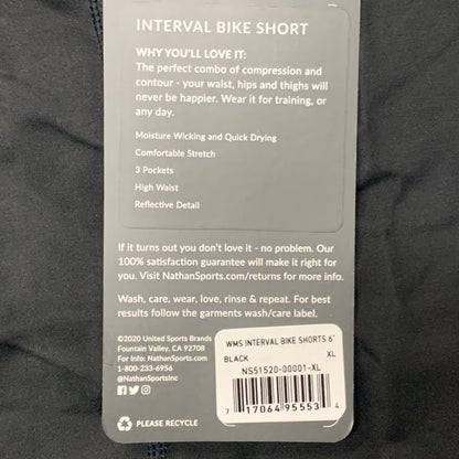 NATHAN Interval 6" Inseam Bike Short Women's Black Size XL NS51520-00001-XL