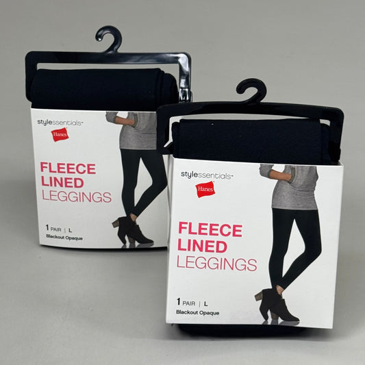 HANES (2 PACK) Style Essentials Fleece Lined Leggings Womens Sz L Blackout 284660