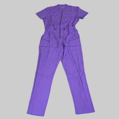 GREEN TOWN 4 Flex Scrubs Jumpsuit Cinch In Waist Women's Sz L Ultra Violet GFX-023AST