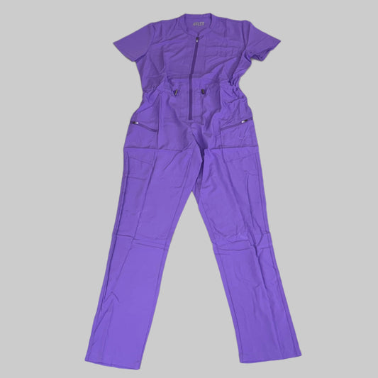 GREEN TOWN 4 Flex Scrubs Jumpsuit Cinch In Waist Women's Sz L Ultra Violet GFX-023AST