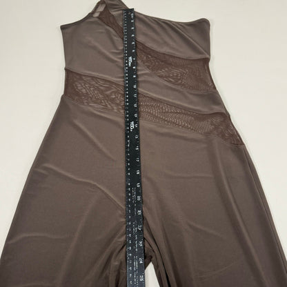 NORMA KAMALI One Shoulder Snake Mesh Catsuit Footsie Women's Sz L/40 Chocolate