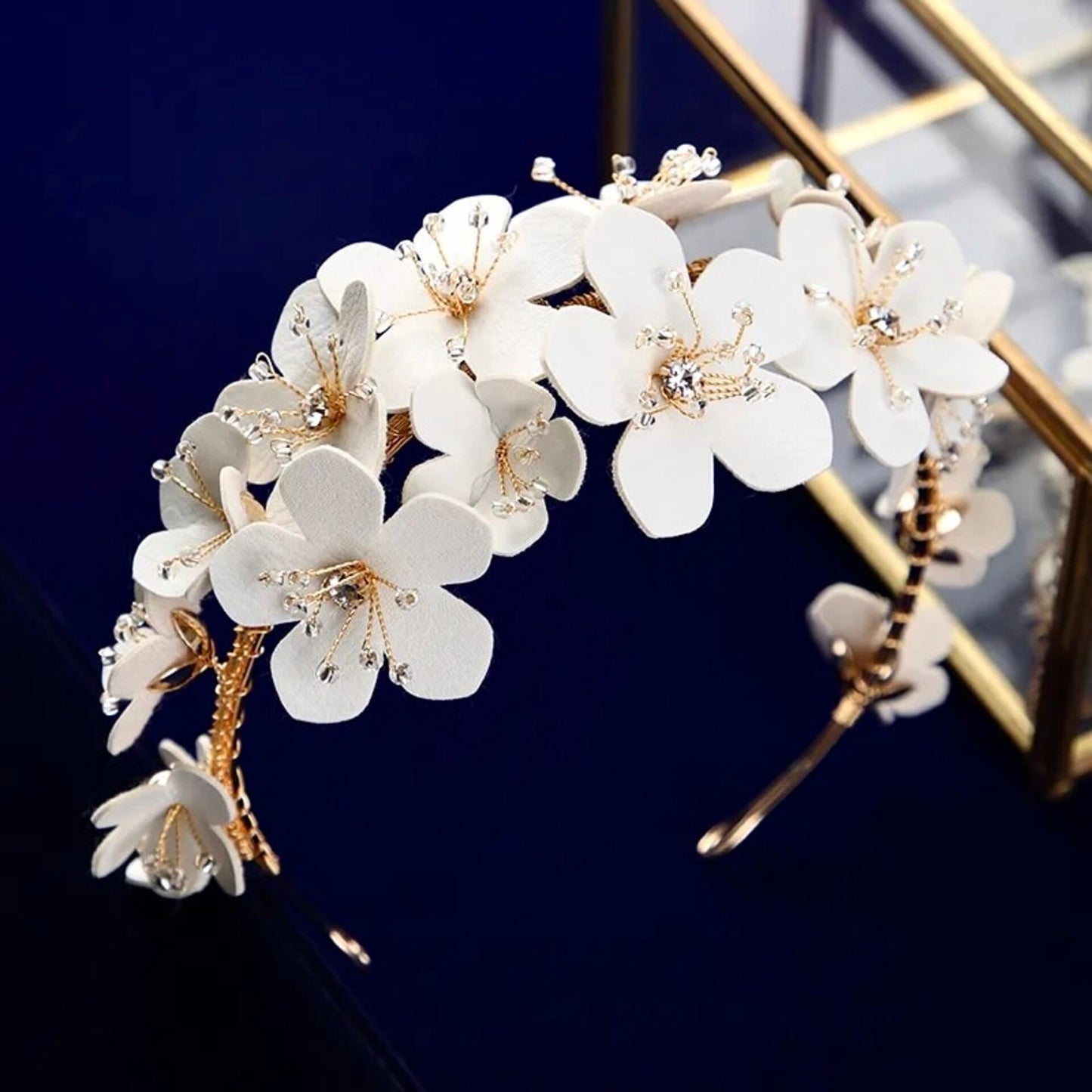 Adiel - Eco-Leather Flowers Gold Bridal Headband
