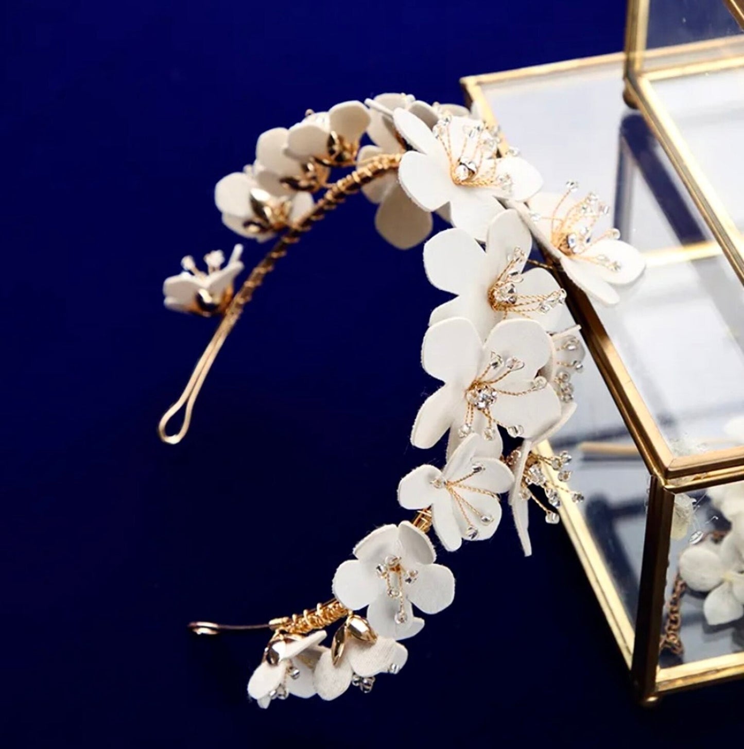Adiel - Eco-Leather Flowers Gold Bridal Headband