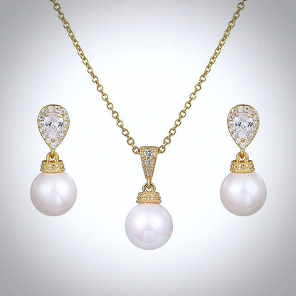 "Louella" - Pearl and Cubic Zirconia Jewelry Set - Available in Gold and Silver