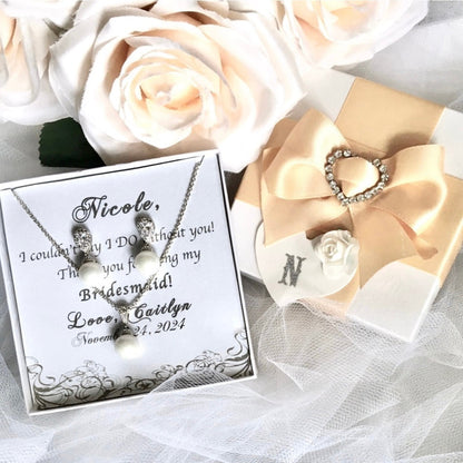 "Louella" - Pearl and Cubic Zirconia Jewelry Set - Available in Gold and Silver