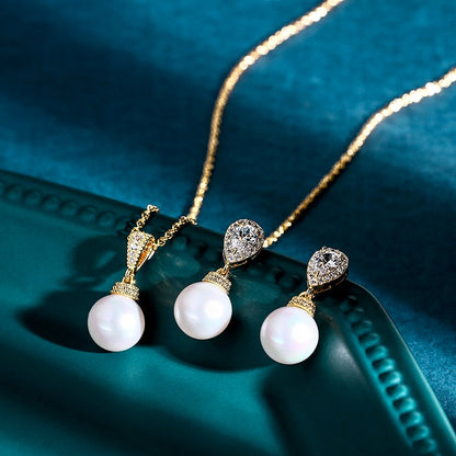 "Louella" - Pearl and Cubic Zirconia Jewelry Set - Available in Gold and Silver