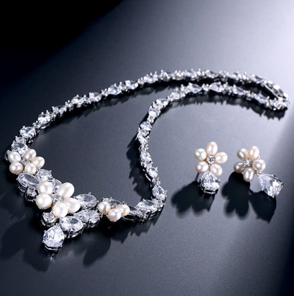 Eloise - Freshwater Pearl and Cubic Zirconia Bridal Bracelet - Available in Rose Gold and Silver