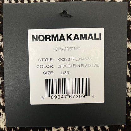 NORMA KAMALI High Waist Pleat Pant Women's Sz L/36 Chocolate Glenn Plaid Tweed