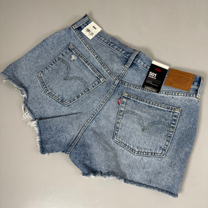 LEVIS 501 Original Fit High Rise Shorts Medium Wash Women's Sz 33 Mega Vibe Blue