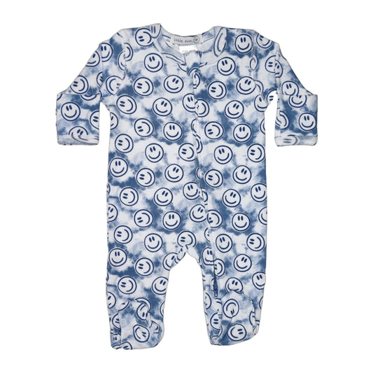 ☀️Baby Two-Way Zipper Footie - Blue Tie Dye Smile