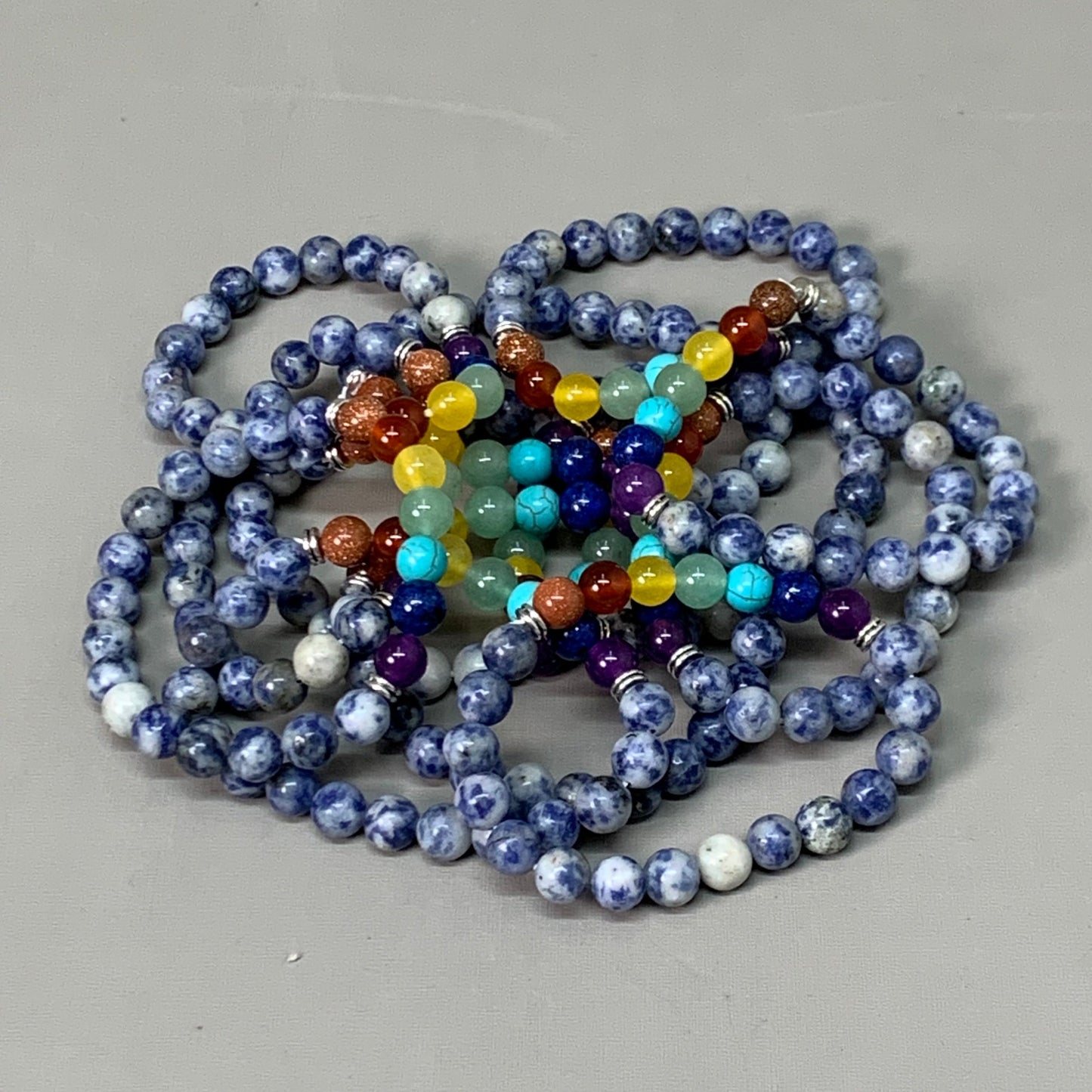 BEST WHOLESALE 12-PACK! Blue Marbled Rainbow Beaded Crystal Bracelets 3" New