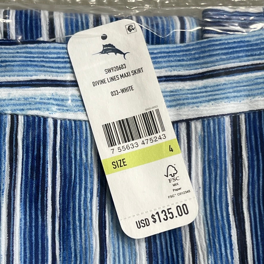 TOMMY BAHAMA Women's Divine Lines Maxi Skirt White Blue Boho Stripe Size 4 (New)
