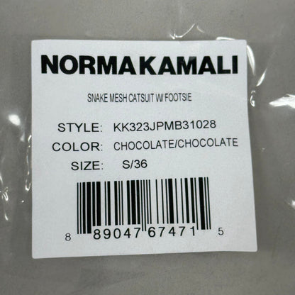 NORMA KAMALI One Shoulder Snake Mesh Catsuit Footsie Women's Sz S/36 Chocolate
