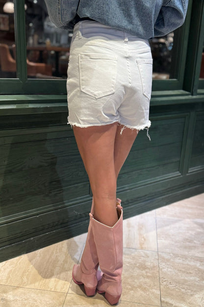 Pure White Distressed Denim Shorts