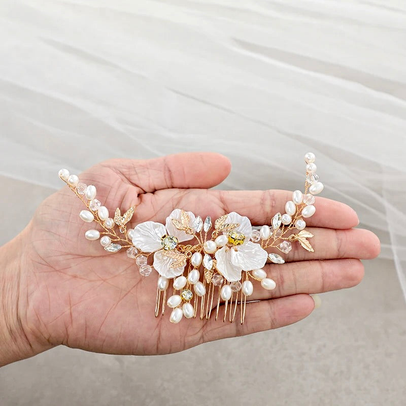 Alexandra - Pearl and Crystal Bridal Hair Comb - Available in Gold and Silver