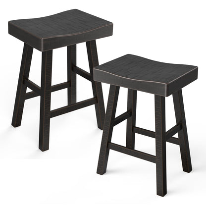 Set of 2 Farmhouse Solid Wood Bar Stools - Backless Saddle Seat Counter Height Chairs for Kitchen Island, Breakfast Nook & Home Office
