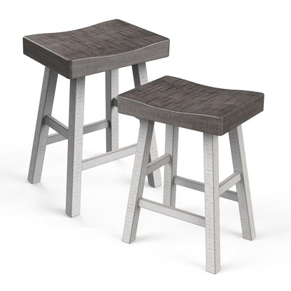 Set of 2 Farmhouse Solid Wood Bar Stools - Backless Saddle Seat Counter Height Chairs for Kitchen Island, Breakfast Nook & Home Office
