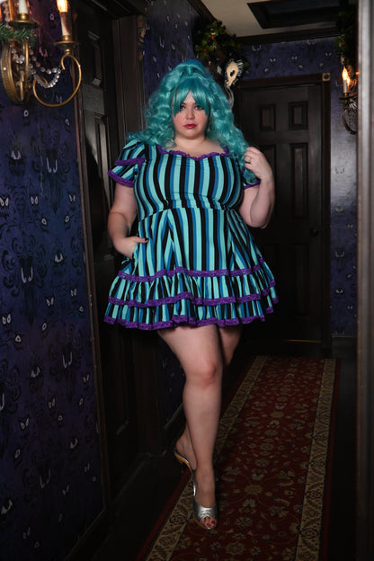 *PRE ORDER* Adelaide Mini Swing Dress in Haunted Stripe