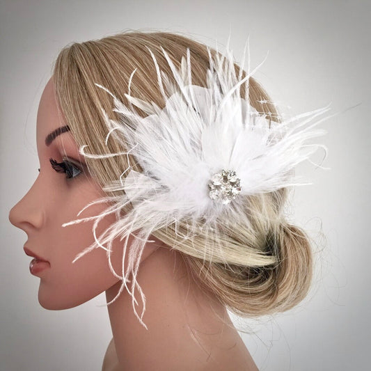 "Shirley" - 1920s Style Feather Bridal Hair Clip