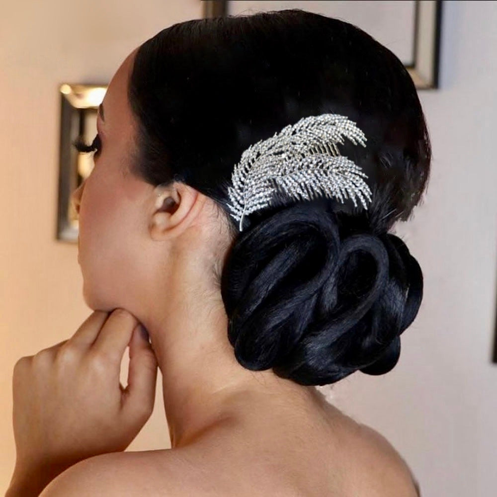 Arlene - Crystal Feather Bridal Hair Comb - Available in Silver and Rose Gold