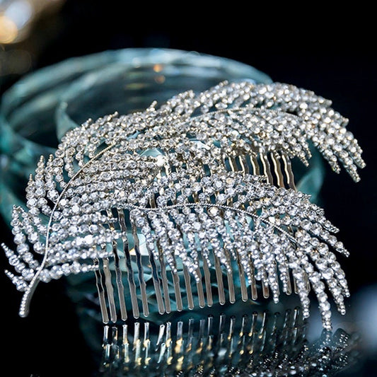 Arlene - Crystal Feather Bridal Hair Comb - Available in Silver and Rose Gold