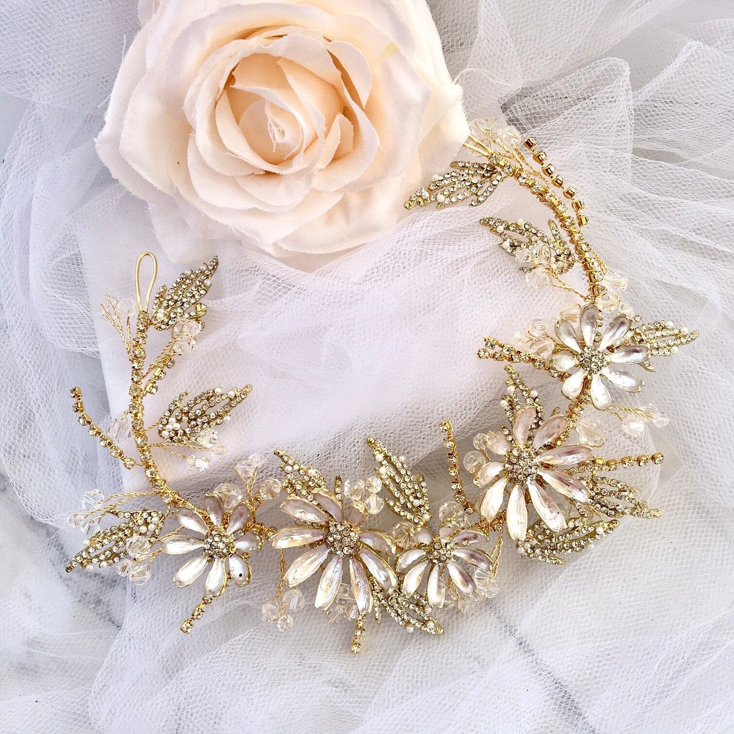 "Celine" - Floral Bridal Hair Accessory - Available in Yellow Gold and Rose Gold