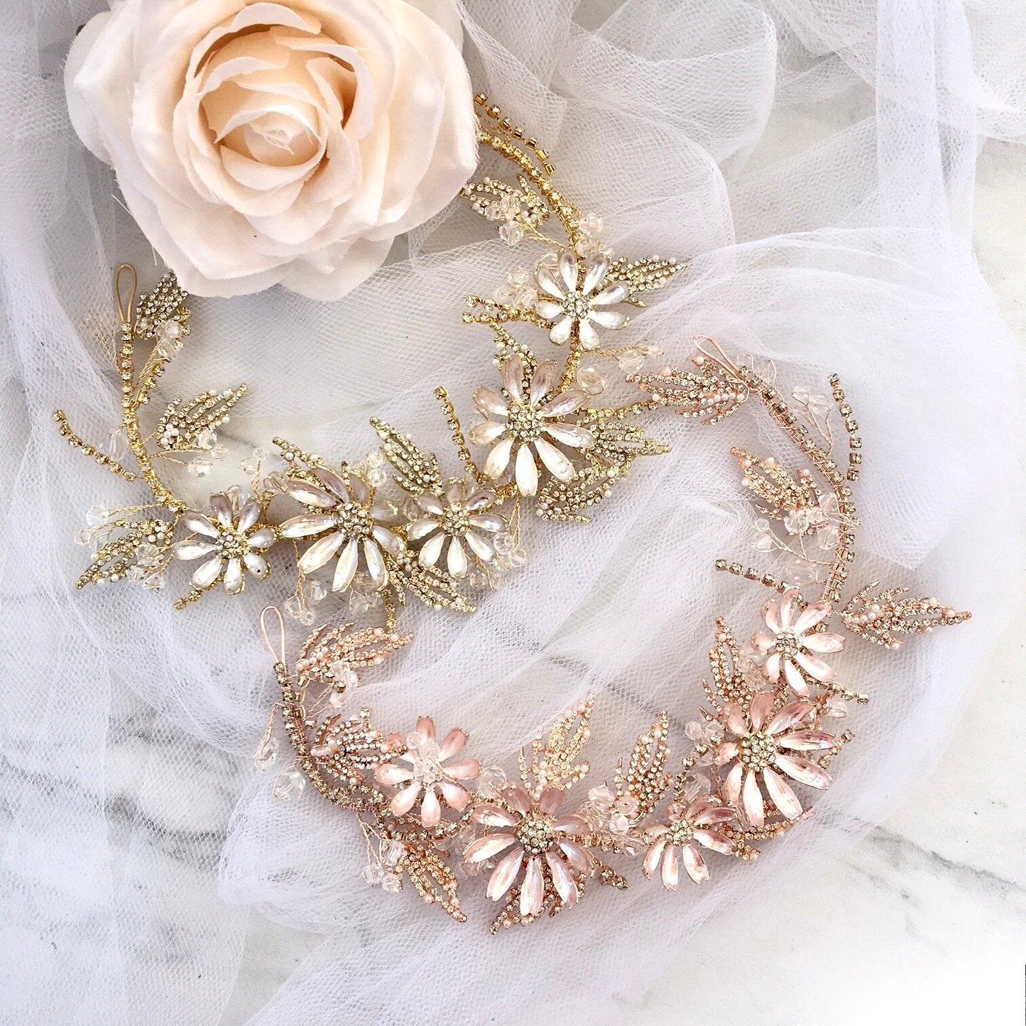 "Celine" - Floral Bridal Hair Accessory - Available in Yellow Gold and Rose Gold