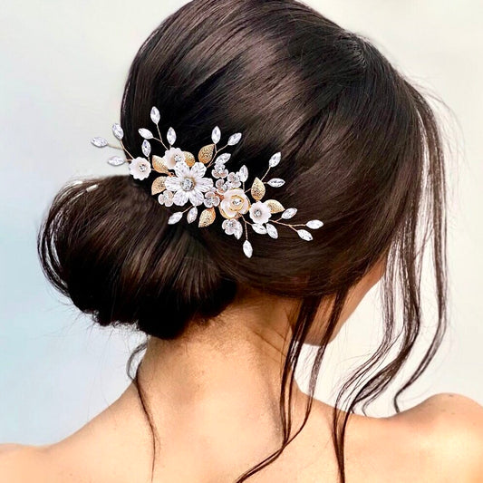 "Julie" - Floral Bridal Hair Comb - Available in Gold and Silver
