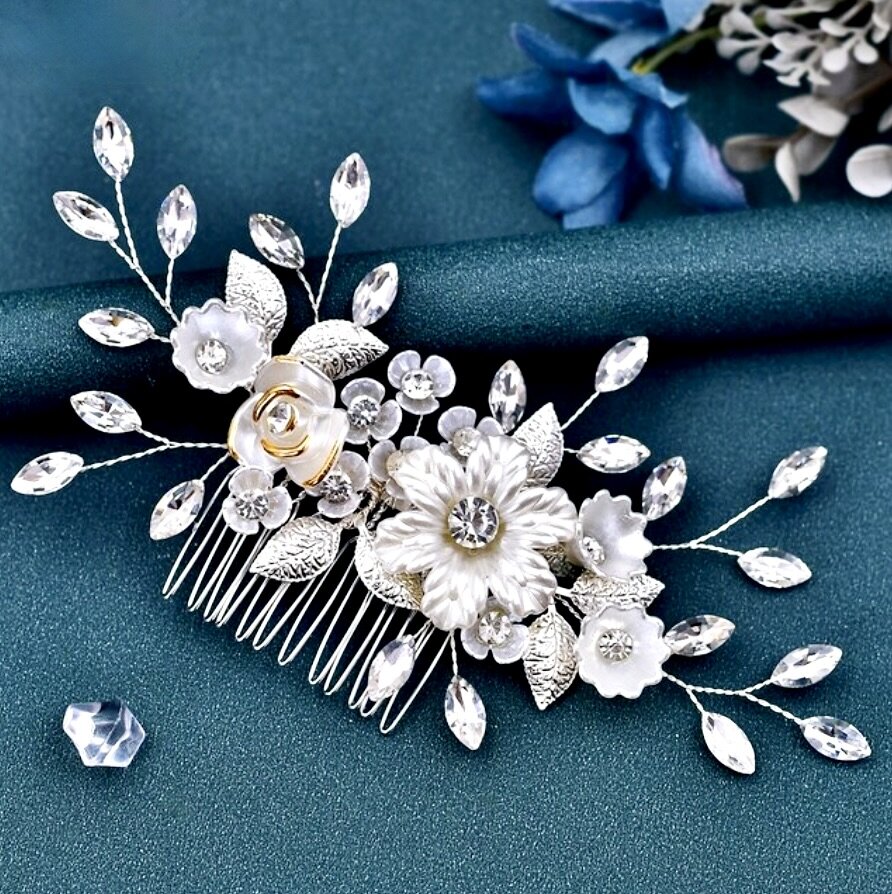 "Julie" - Floral Bridal Hair Comb - Available in Gold and Silver