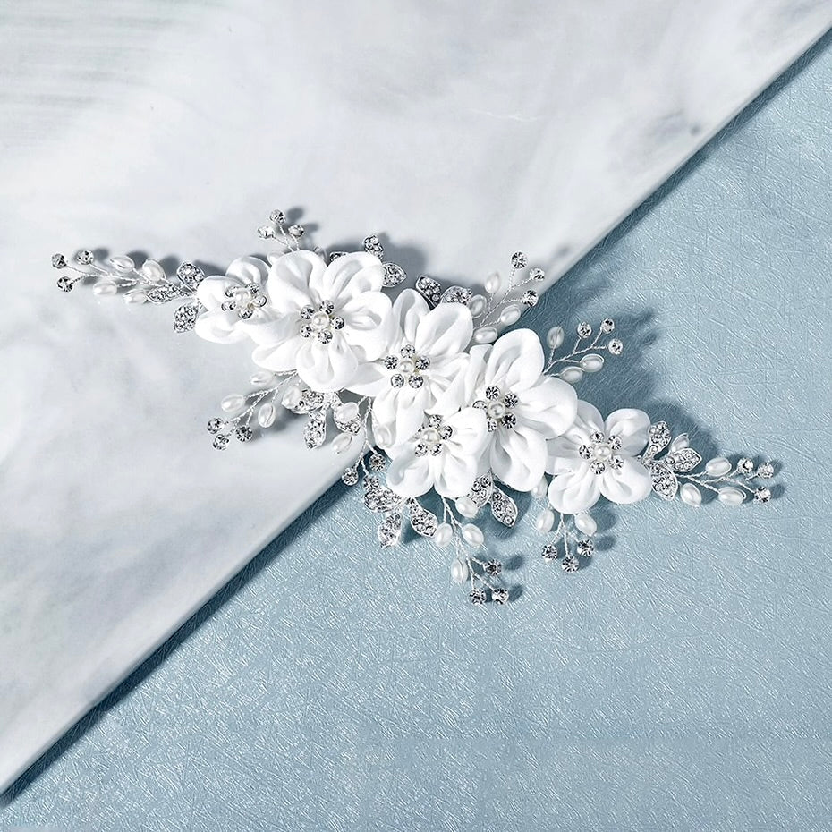 Rylee - Floral Pearl and Crystal Bridal Hair Clip