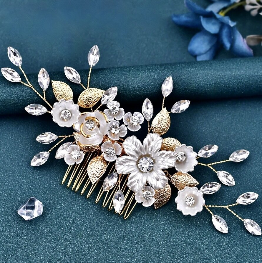 "Julie" - Floral Bridal Hair Comb - Available in Gold and Silver