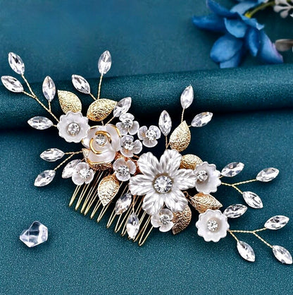 "Julie" - Floral Bridal Hair Comb - Available in Gold and Silver