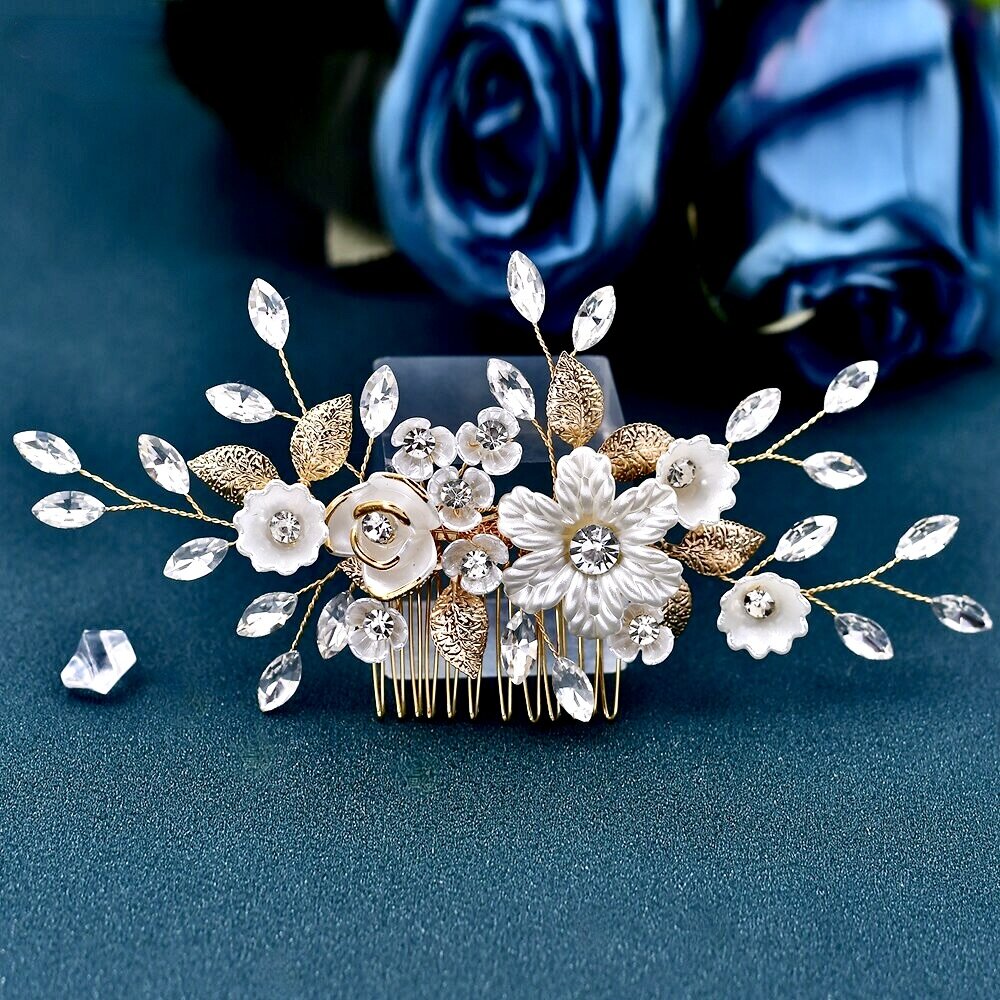 "Julie" - Floral Bridal Hair Comb - Available in Gold and Silver