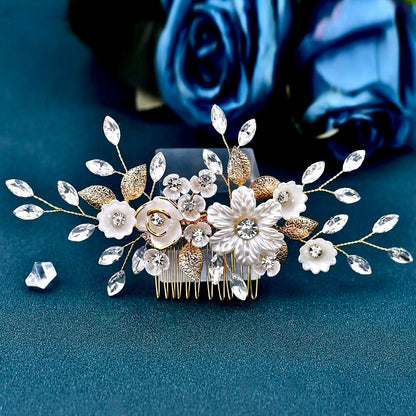 "Julie" - Floral Bridal Hair Comb - Available in Gold and Silver