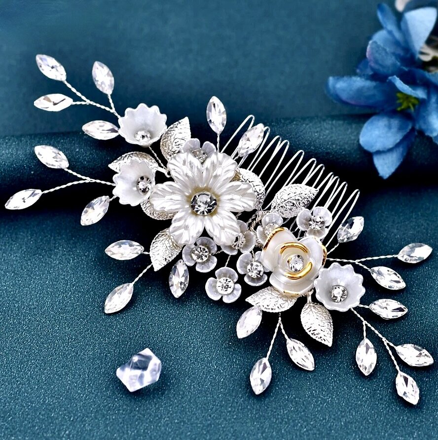"Julie" - Floral Bridal Hair Comb - Available in Gold and Silver