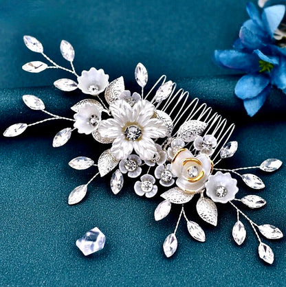 "Julie" - Floral Bridal Hair Comb - Available in Gold and Silver