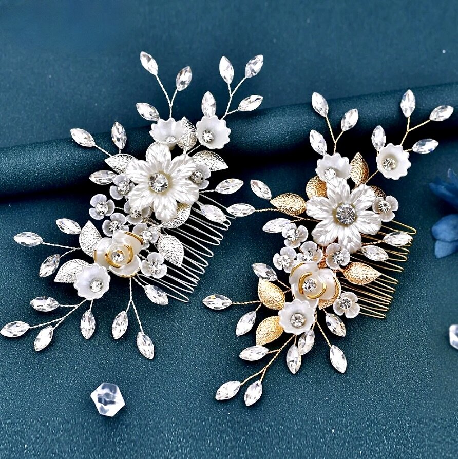 "Julie" - Floral Bridal Hair Comb - Available in Gold and Silver
