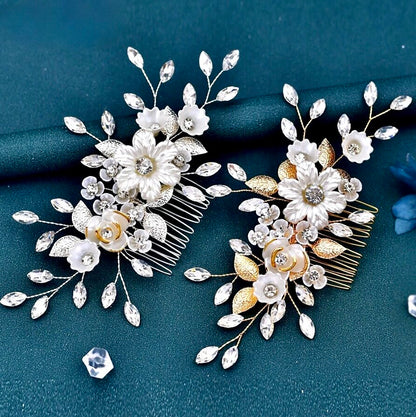 "Julie" - Floral Bridal Hair Comb - Available in Gold and Silver