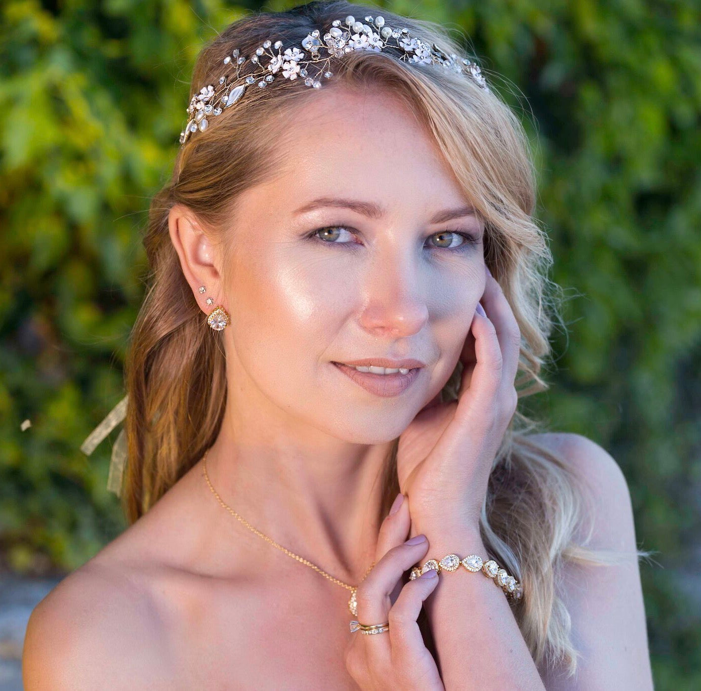 "Angelina" - Pearl and Crystal Bridal Headband - Available in Silver, Rose Gold and Yellow Gold