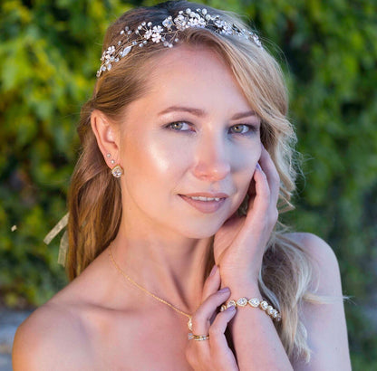 "Angelina" - Pearl and Crystal Bridal Headband - Available in Silver, Rose Gold and Yellow Gold